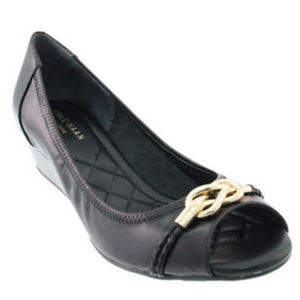 SOLDL NWT Cole Haan Tali Peep Toe Leather Wedges